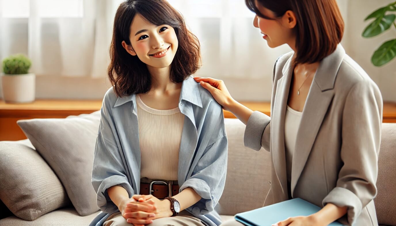 人間関係で悩み苦しんでいるクライアントにカウンセリングをする女性医師