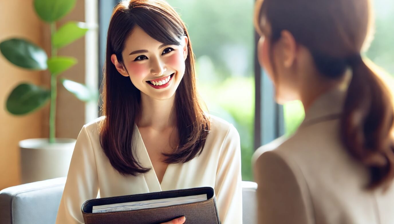 女性クライアントに、恋愛問題解決のカウンセリングを実施している女性カウンセラー