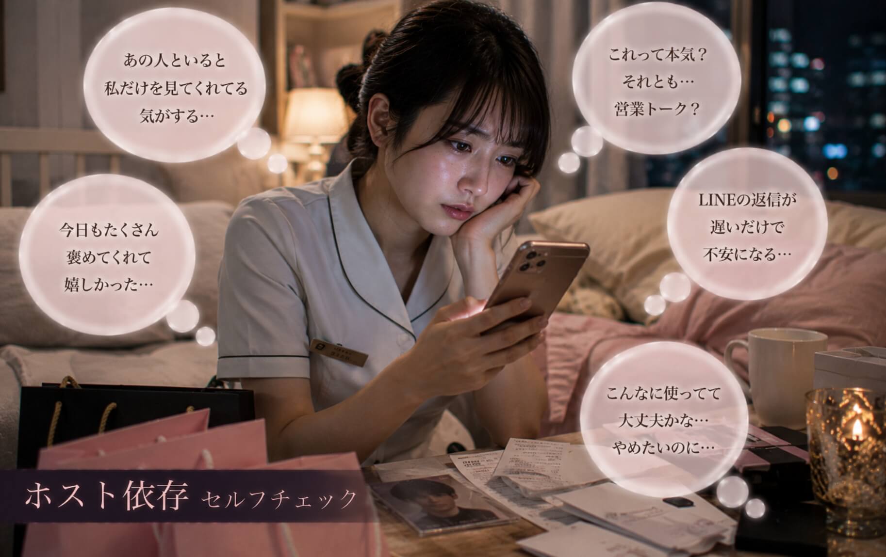ホストからのLINEに一喜一憂して疲れた女性|ホスト依存のセルフチェック