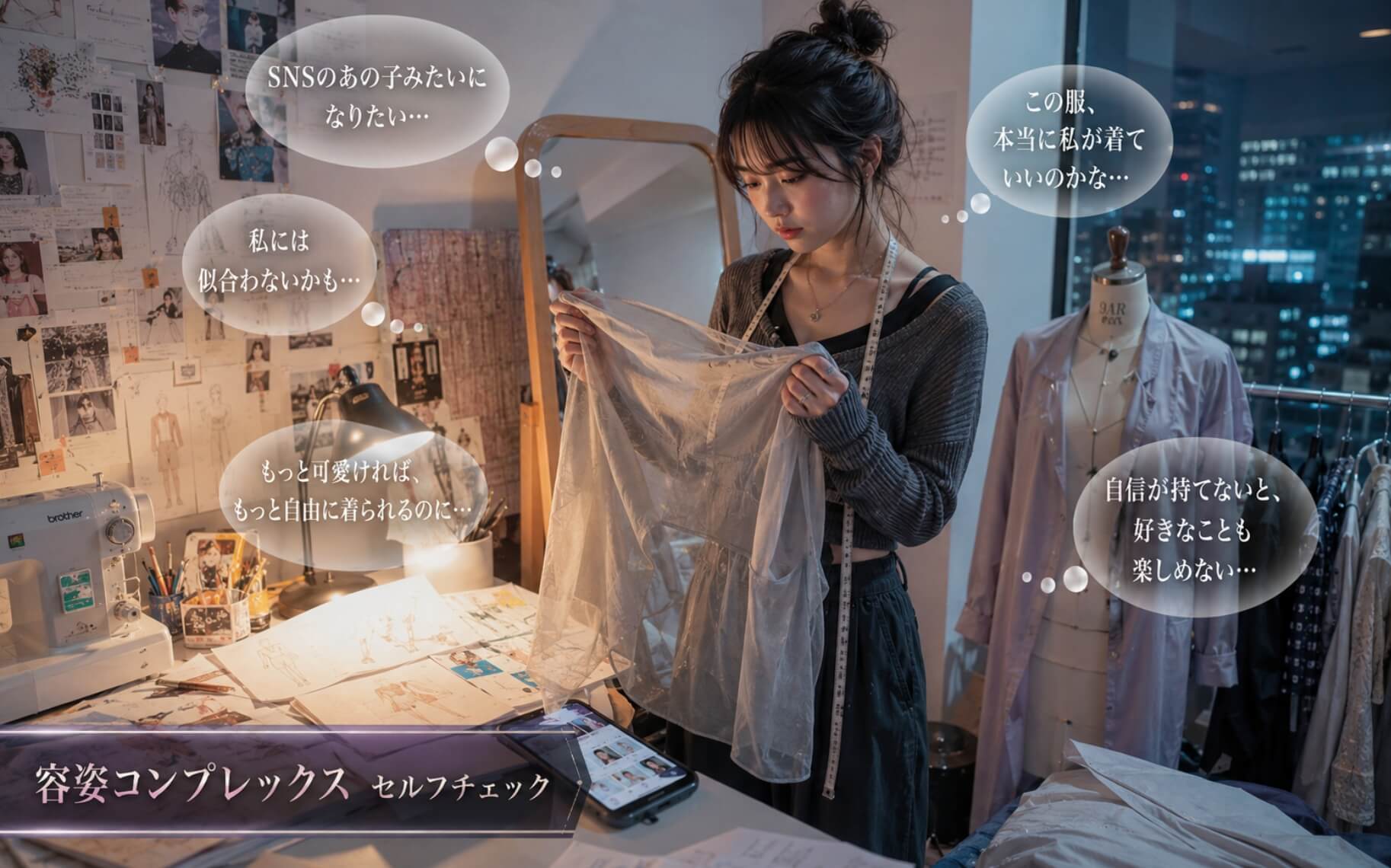 鏡とSNSを見比べ自分の容姿に悩む服飾学生|容姿コンプレックスのセルフチェック