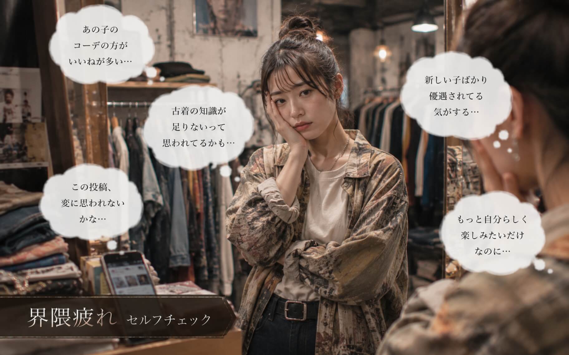 SNSの反応を気にして笑顔を失った女性|界隈疲れのセルフチェック
