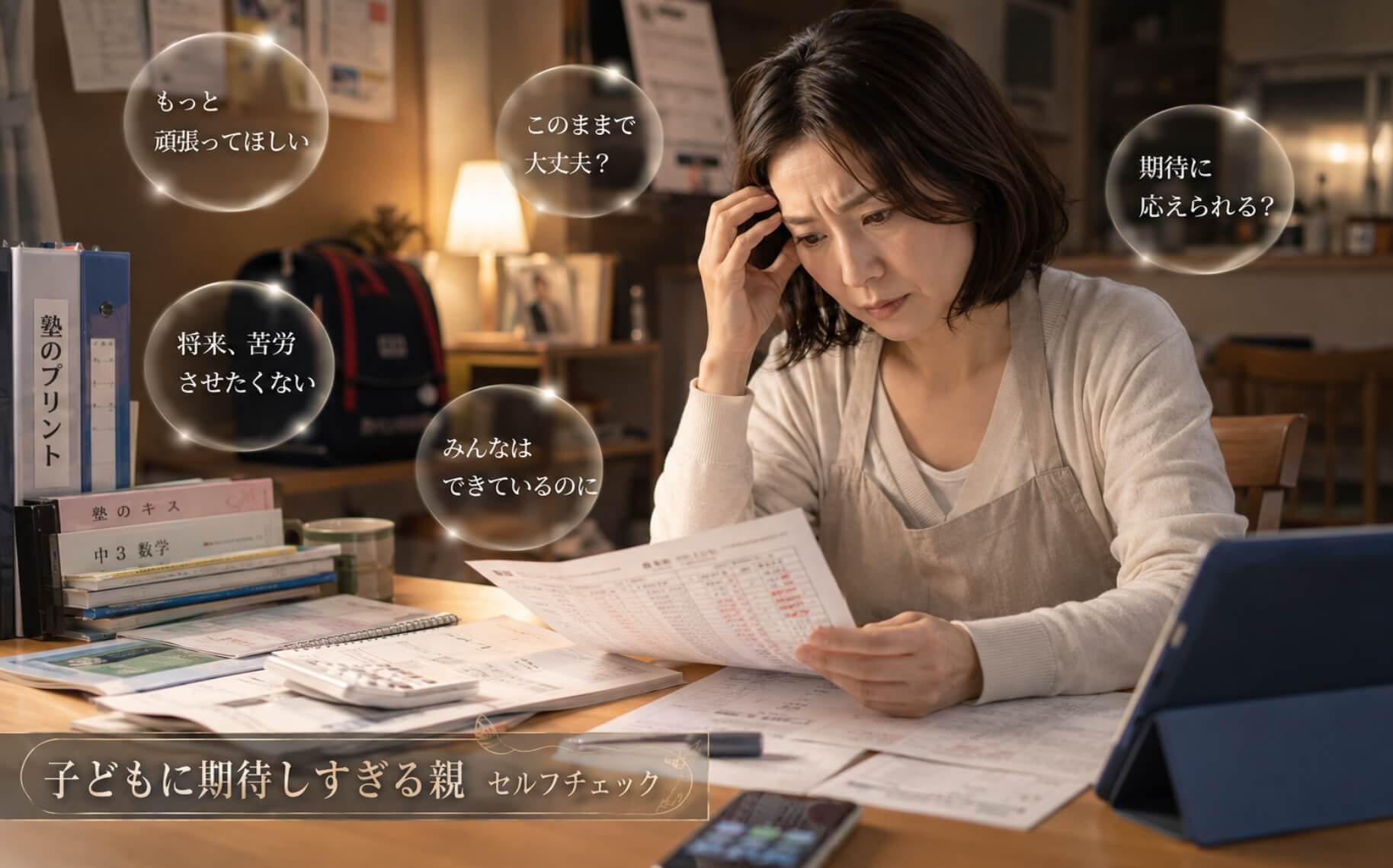 教育や進路への不安で考え込む母親｜子どもに期待しすぎる親のセルフチェック