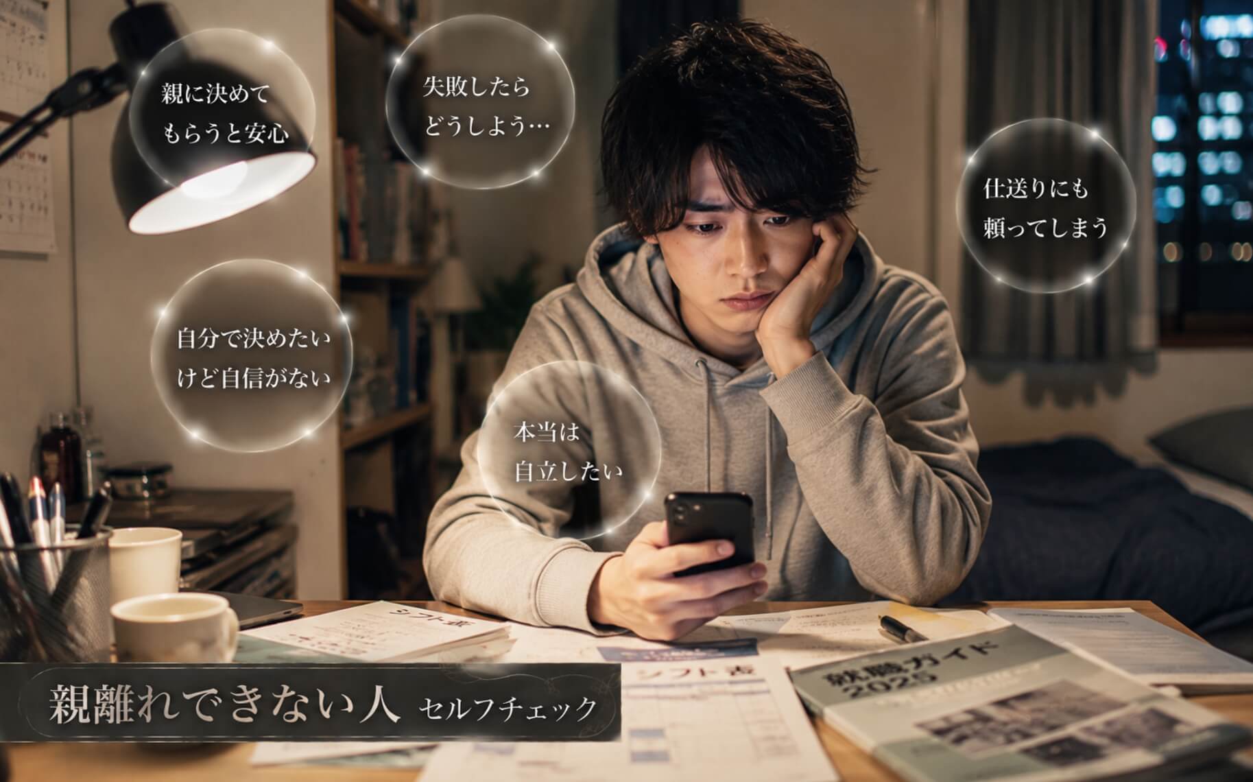 親の返事を待ちながら進路に悩む青年｜親離れできない人のセルフチェック