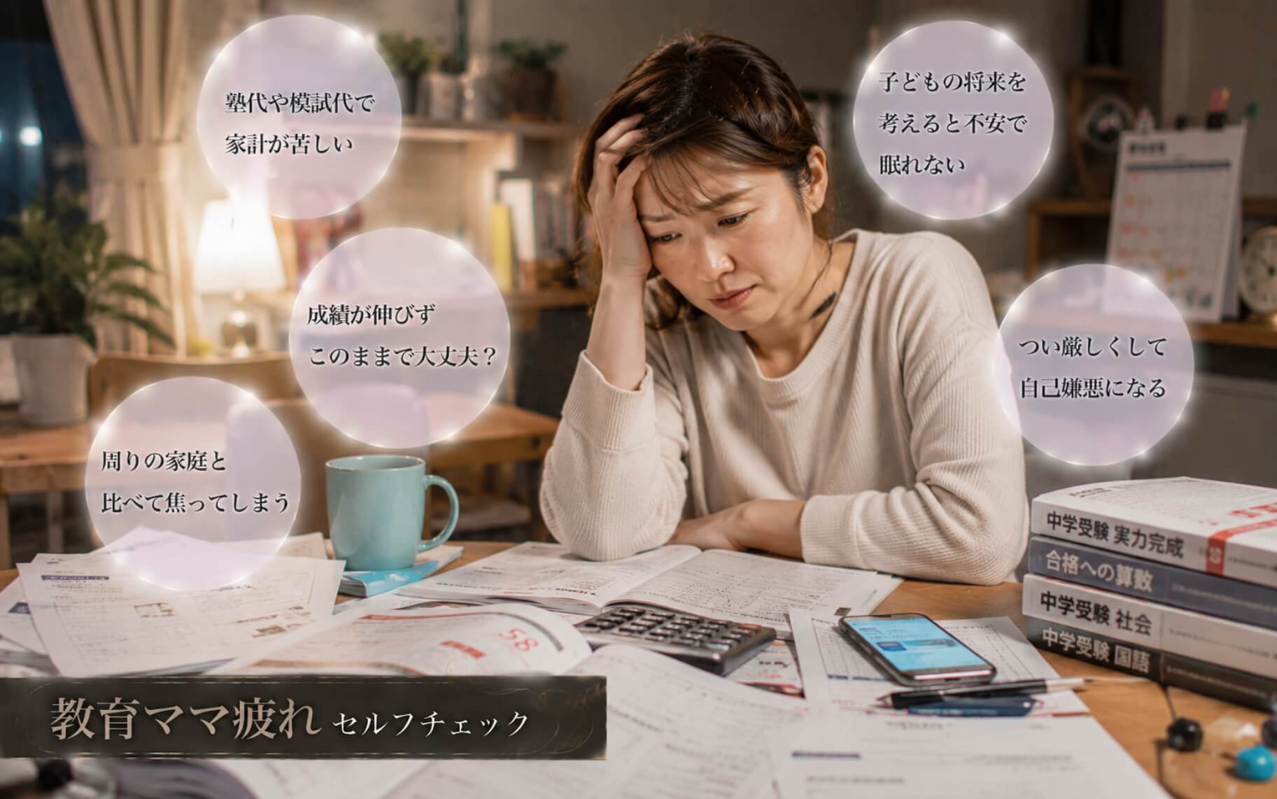 子どもの受験と教育費に悩む母親の姿|教育ママ疲れのセルフチェック