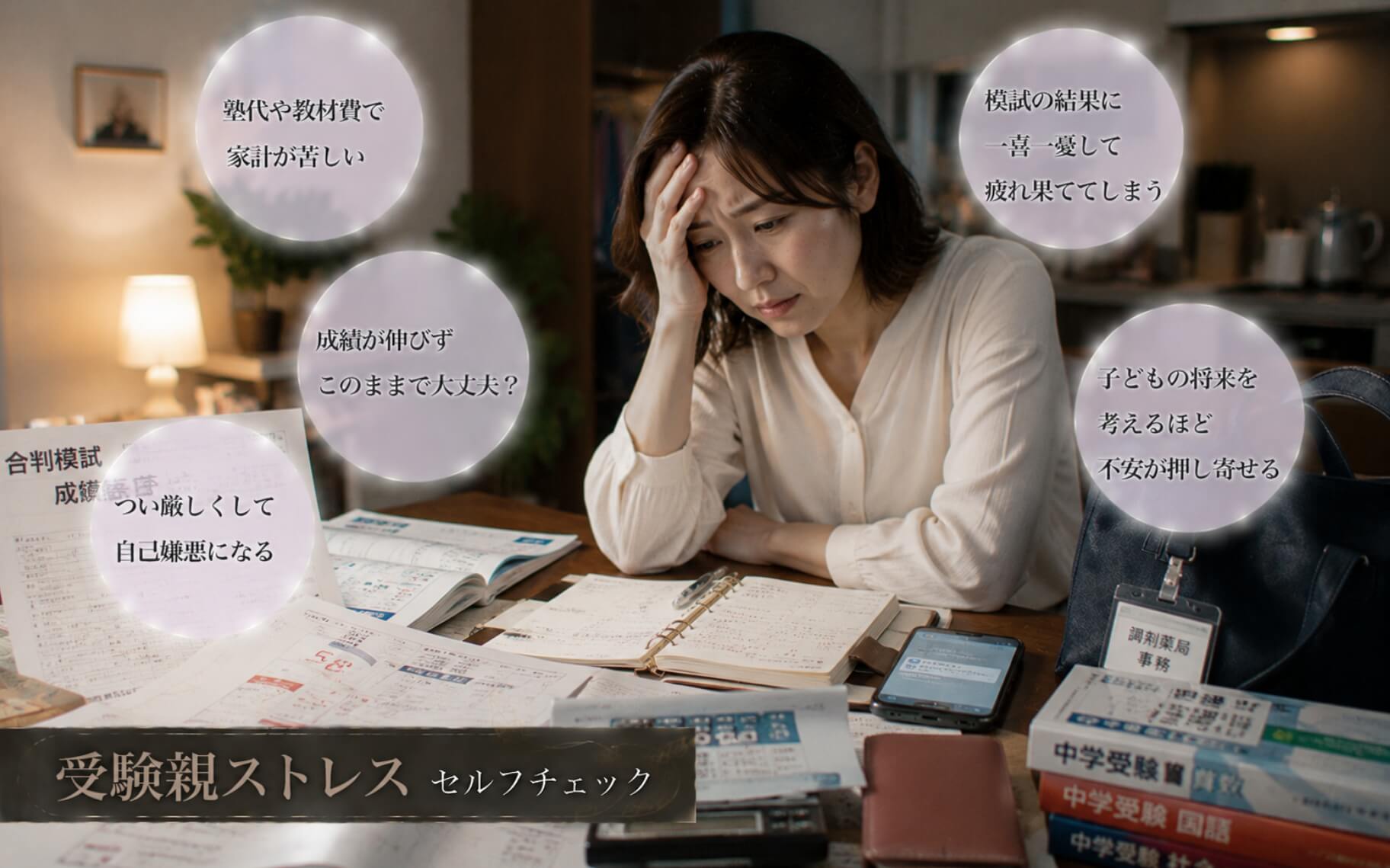 成績や進路への不安で考え込む母親｜受験親ストレスのセルフチェック