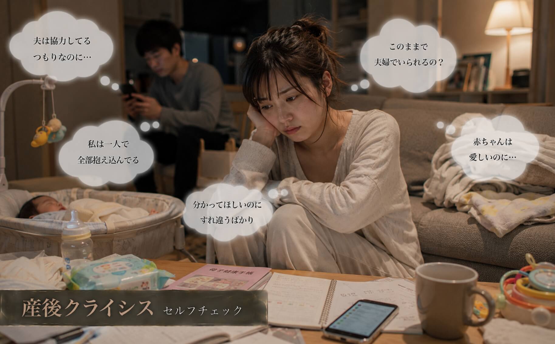 育児と夫婦関係のすれ違いに悩む女性｜産後クライシスのセルフチェック