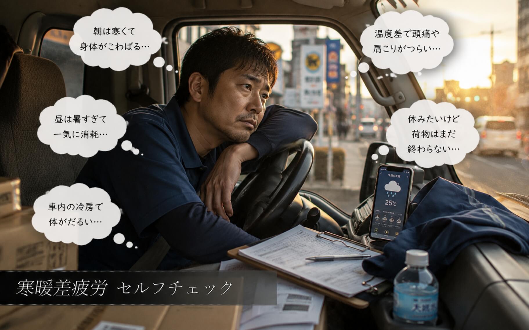 気温差によるだるさと疲労感に悩む配送ドライバー｜寒暖差疲労のセルフチェック