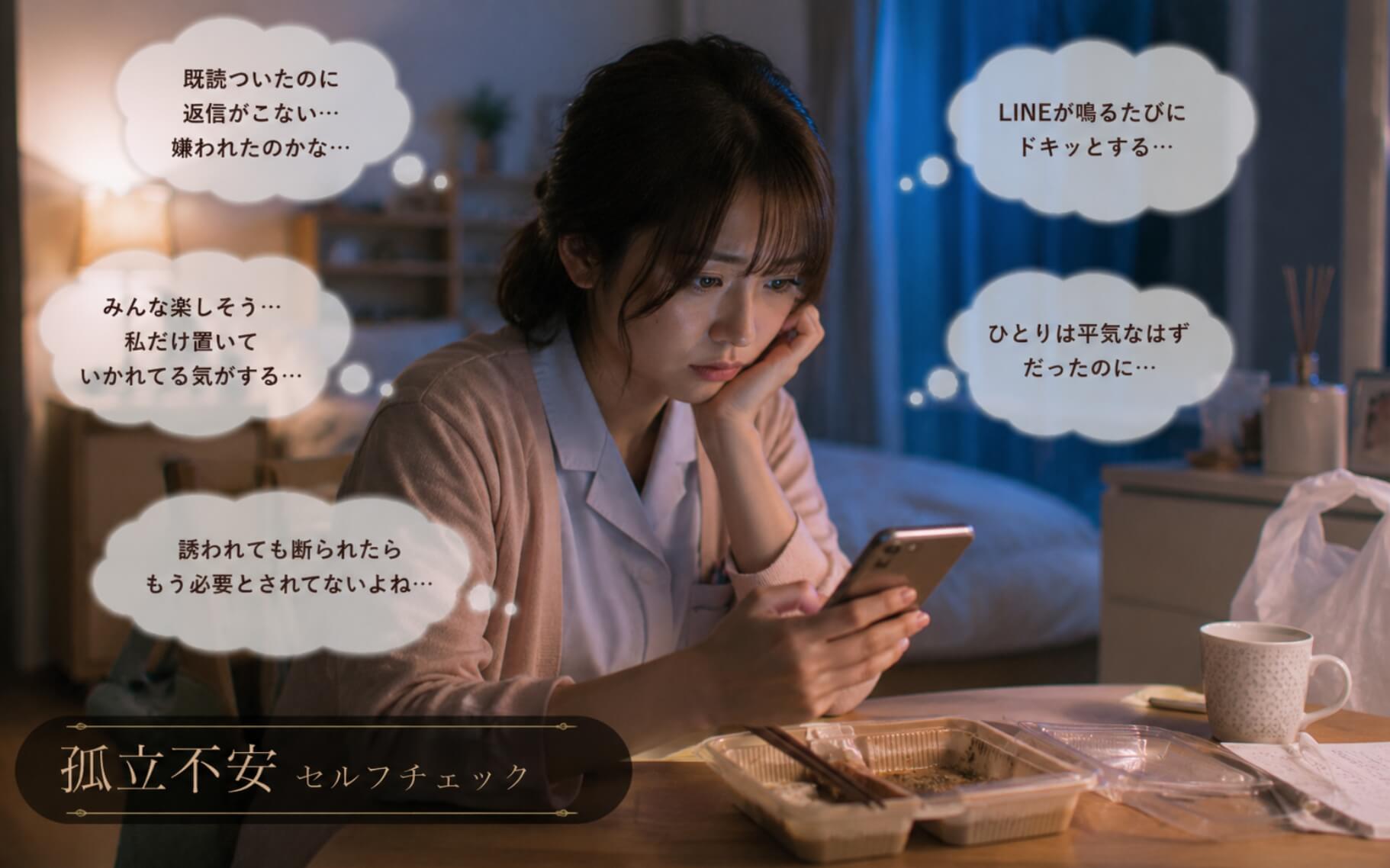 返信を待ちながら孤独感に悩む女性|孤立不安のセルフチェック