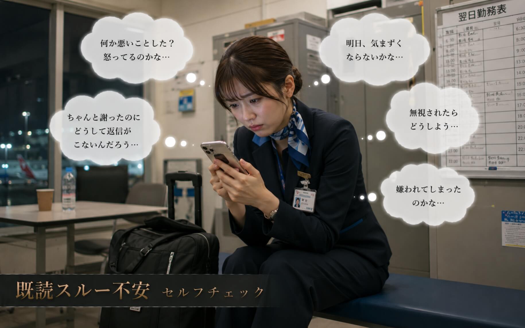 同僚への謝罪後に既読表示を見つめる女性｜既読スルー不安のセルフチェック