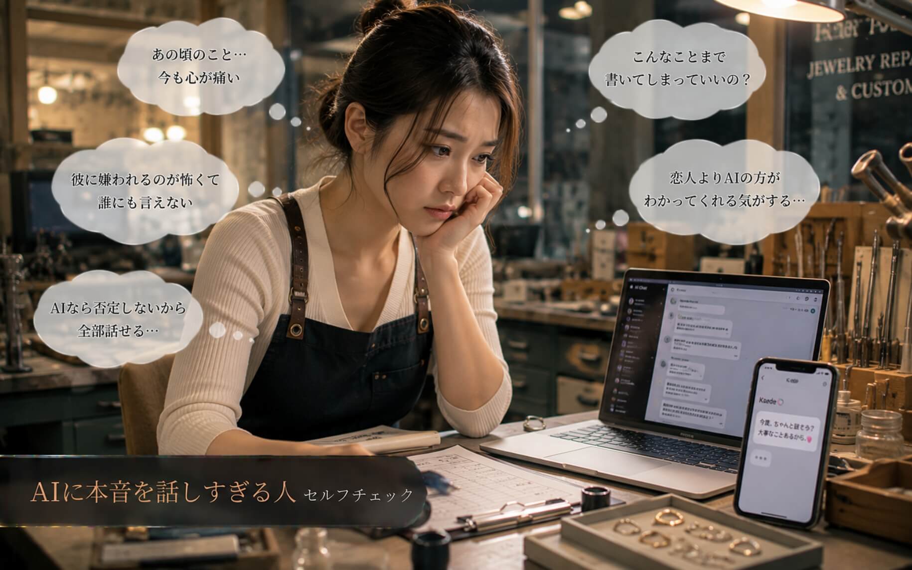 恋人に話せずAIへ本音を打ち明ける女性｜AIに本音を話しすぎる人のセルフチェック