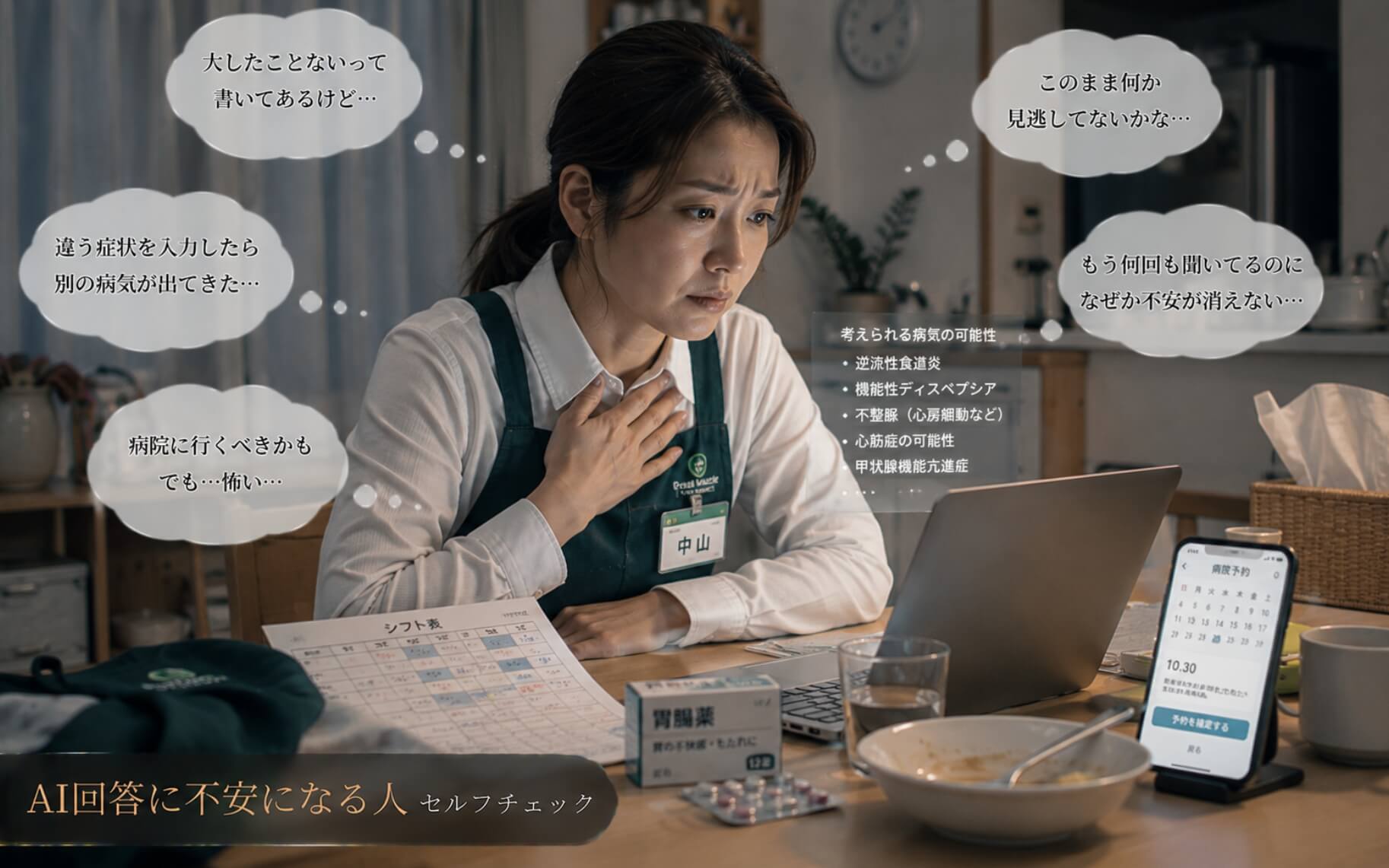 病名候補を見て眠れなくなった女性｜AI回答に不安になる人のセルフチェック