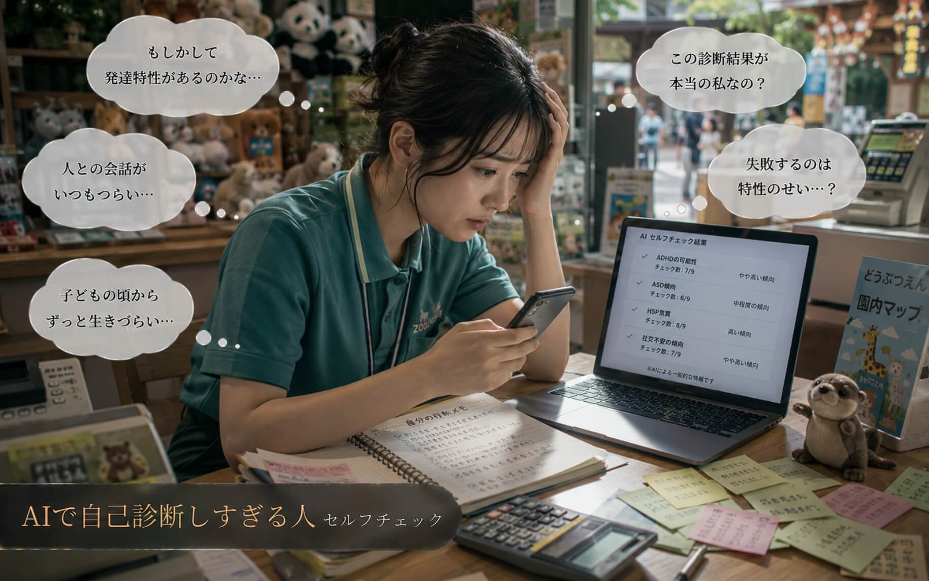 自分の特性をAIで調べ続ける女性|AIで自己診断しすぎる人のセルフチェック