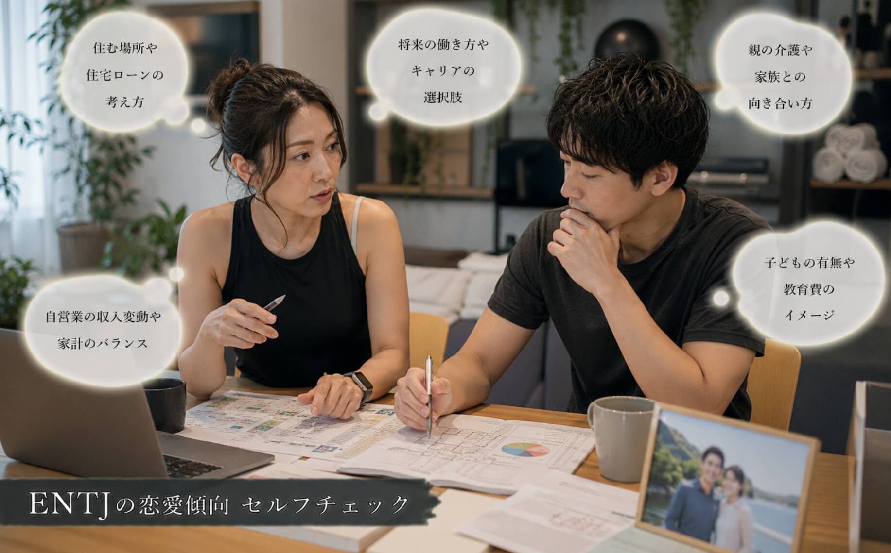 結婚後の暮らしや家計について恋人と話し合う女性|ENTJの恋愛傾向のセルフチェック