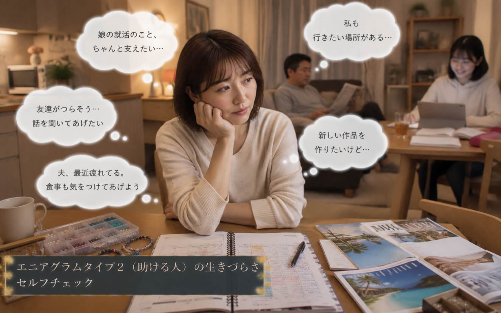 家族を優先するうち自分のやりたいことを見失う女性｜エニアグラムタイプ2（助ける人）の生きづらさのセルフチェック