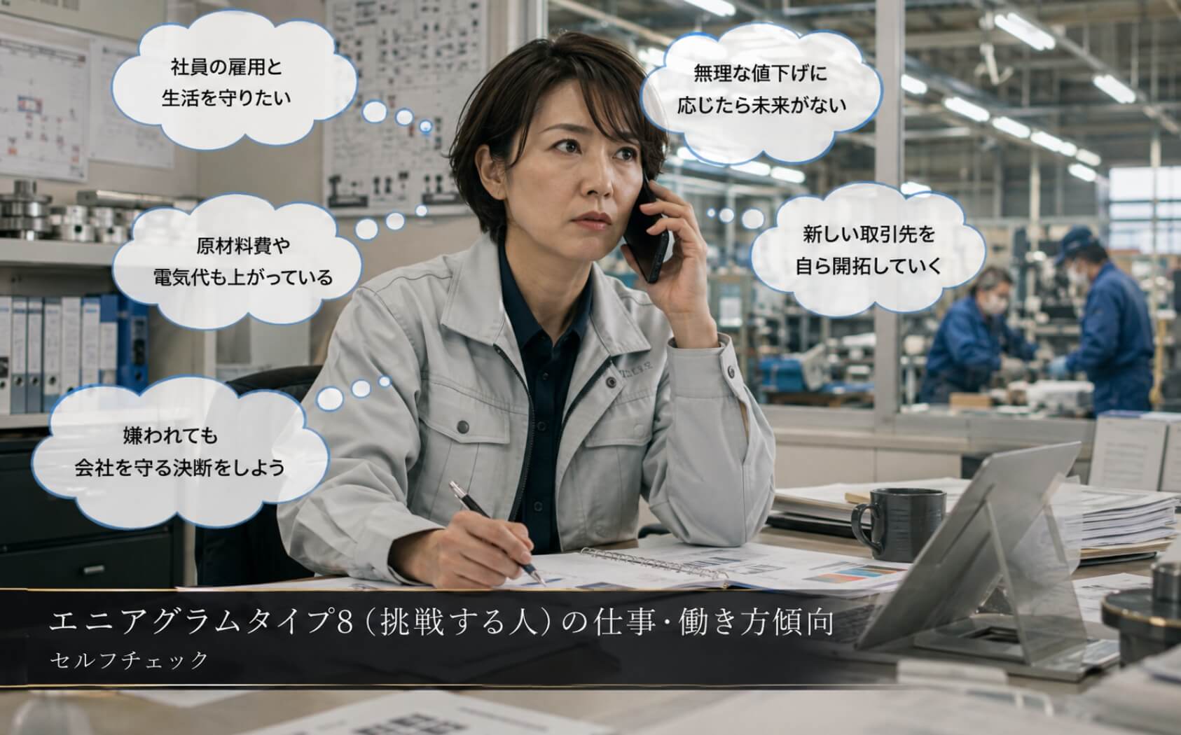 取引先の値下げ要求に毅然と対応する女性経営者|エニアグラムタイプ8(挑戦する人)の仕事・働き方傾向のセルフチェック