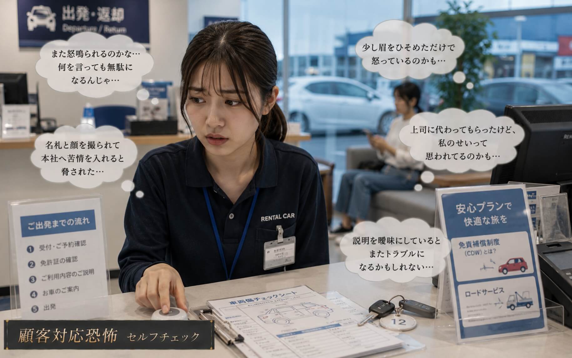 次の接客を前に緊張して固まる受付スタッフ|顧客対応恐怖のセルフチェック