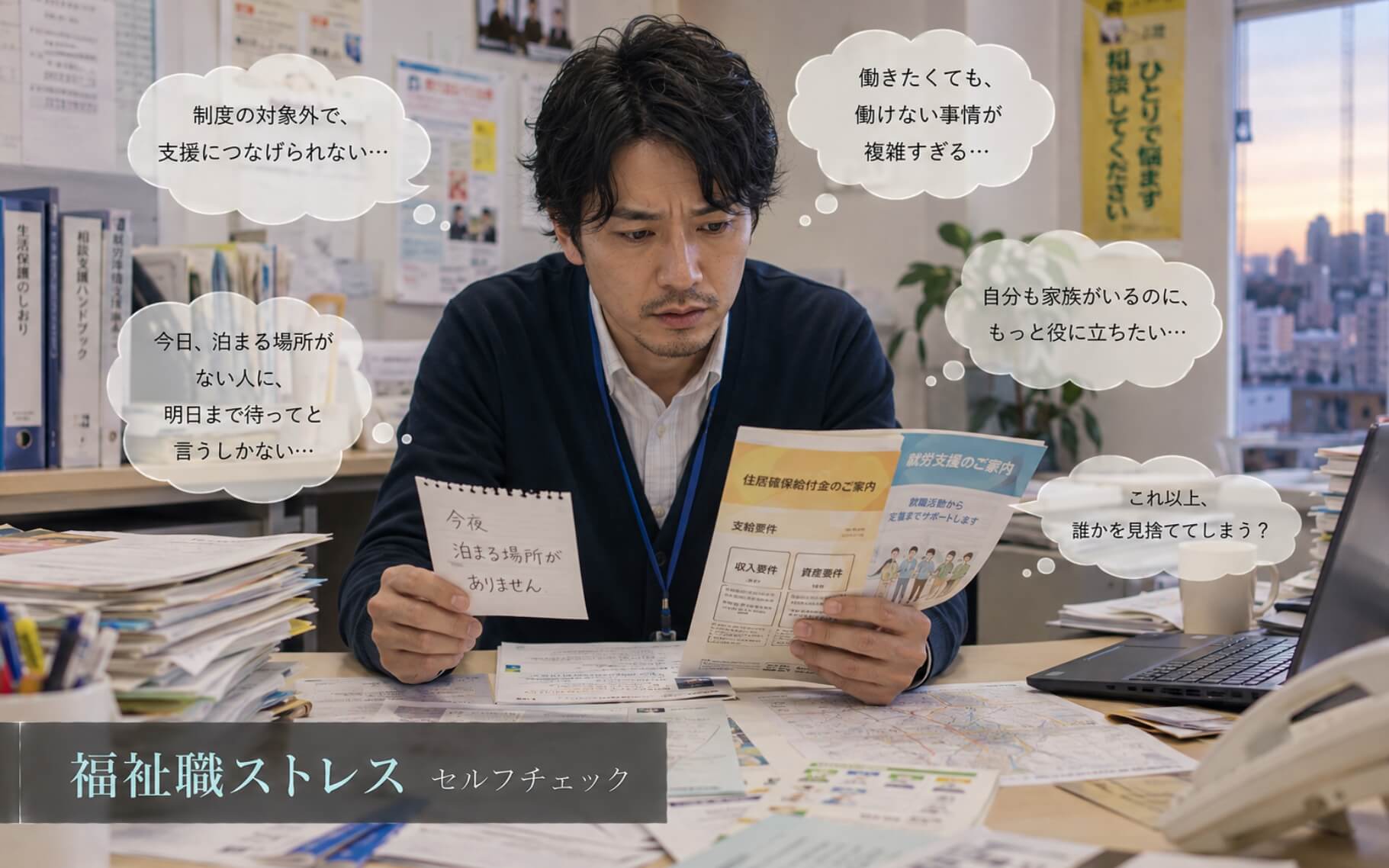 生活相談窓口で支援方法に悩む男性相談員|福祉職ストレスのセルフチェック