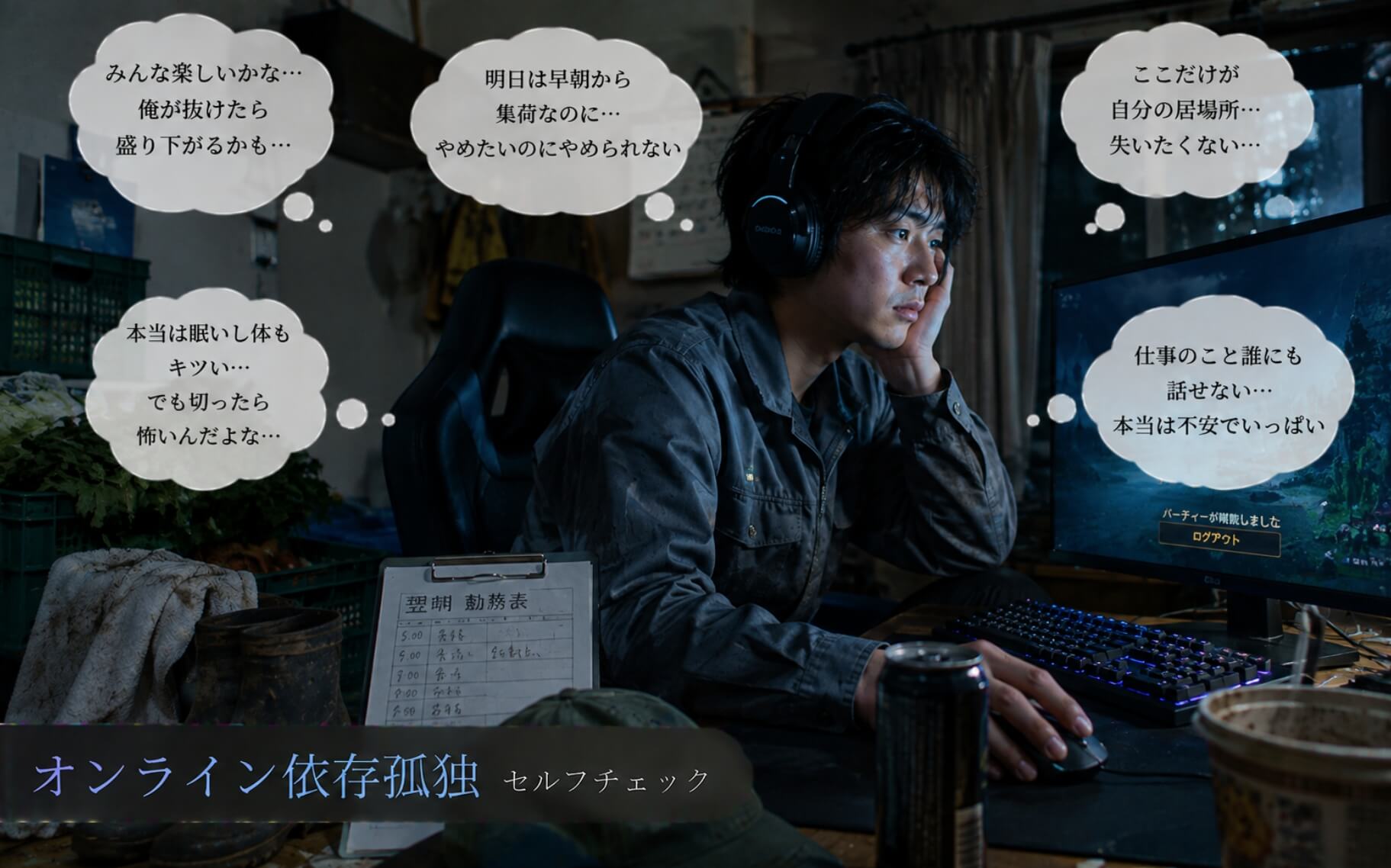 ゲームを終えられず孤独を抱える男性｜オンライン依存孤独のセルフチェック