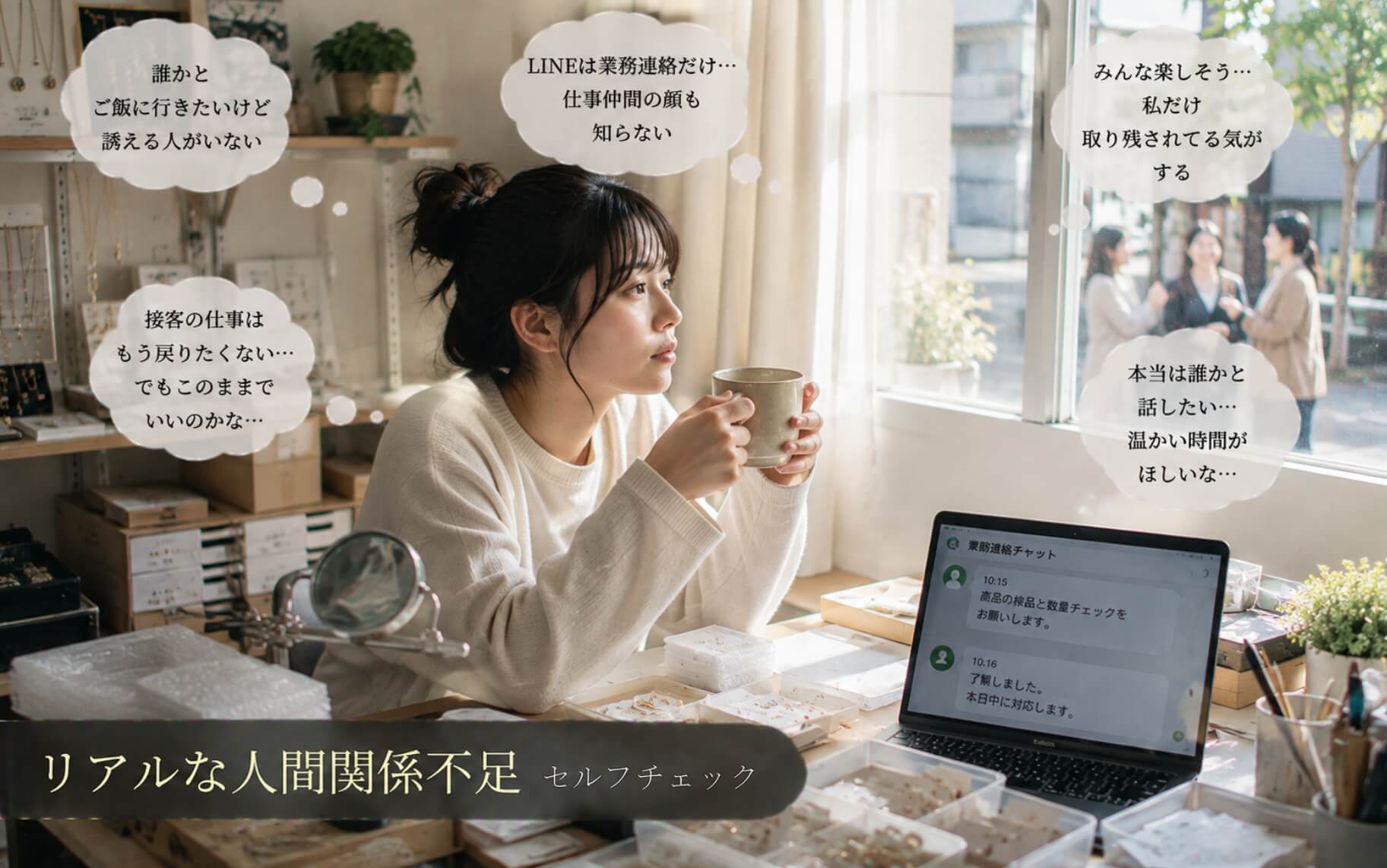 会話の少ない在宅生活で孤独を感じる女性｜リアルな人間関係不足のセルフチェック