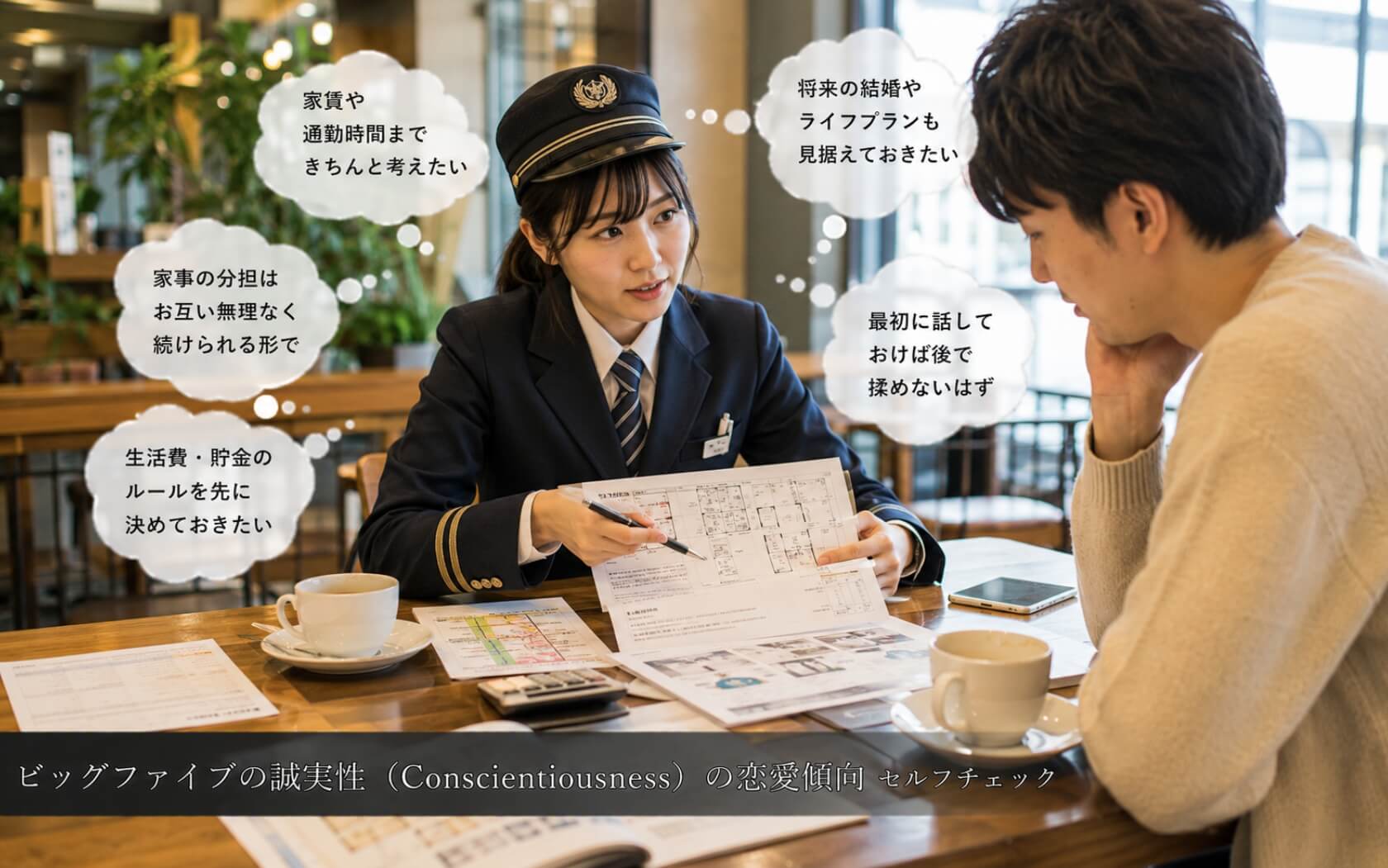 同棲前に恋人と生活設計を話し合う女性｜ビッグファイブの誠実性（Conscientiousness）の恋愛傾向のセルフチェック