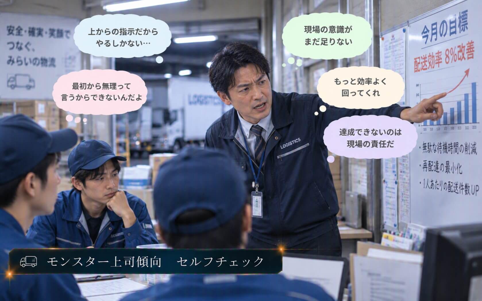 配送目標の未達を部下の意識不足だと責める上司|モンスター上司傾向のセルフチェック