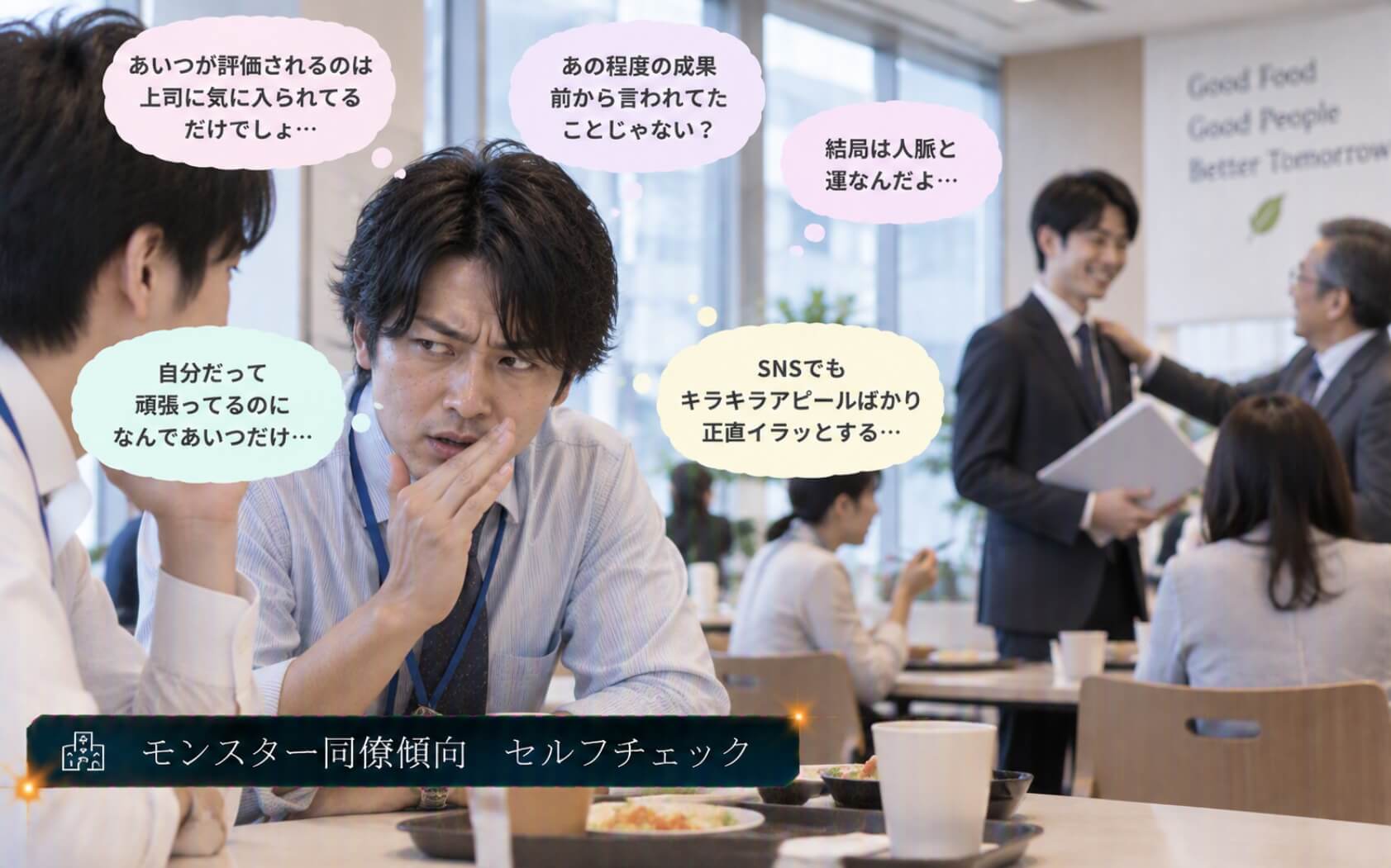 同期の成功に嫉妬し相手の成果を小さく見せようとする男性｜モンスター同僚傾向のセルフチェック