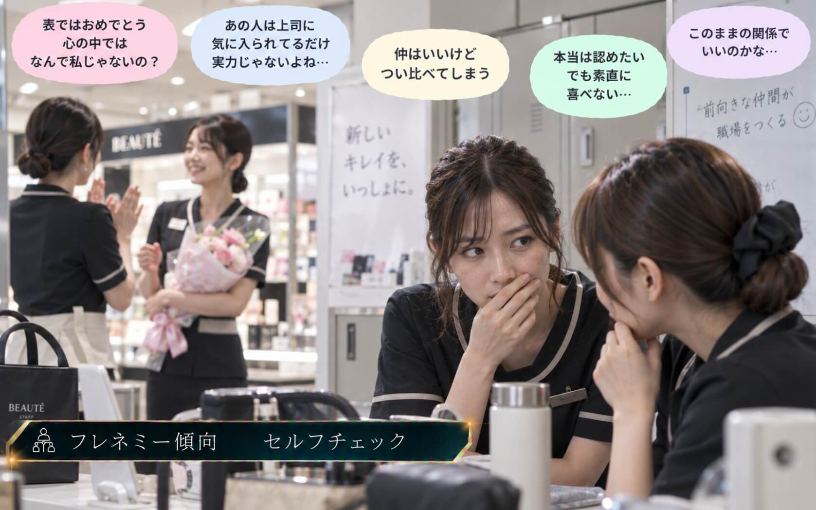昇進した同期を祝いつつ陰で成功の価値を下げる女性｜フレネミー傾向のセルフチェック