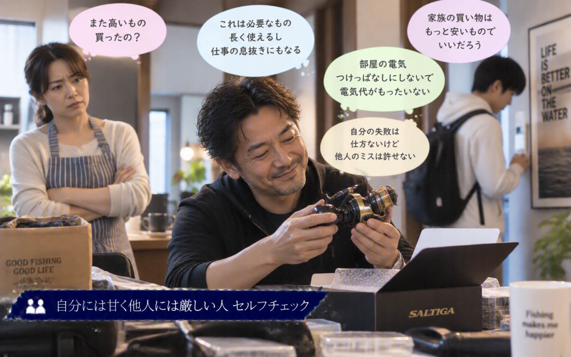 妻の出費には厳しく自分の釣り道具は必要だと考える男性|自分には甘く他人には厳しい人のセルフチェック